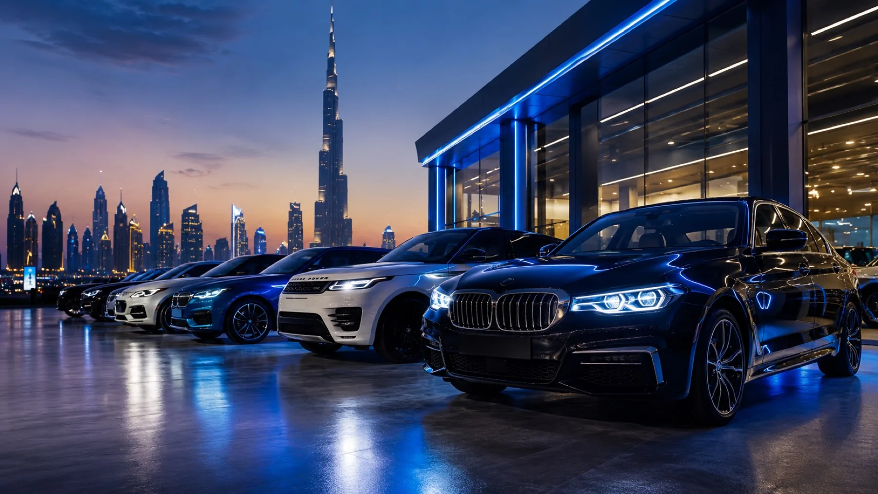 Carology showroom of used cars in Dubai, SUVs sedans and sports cars